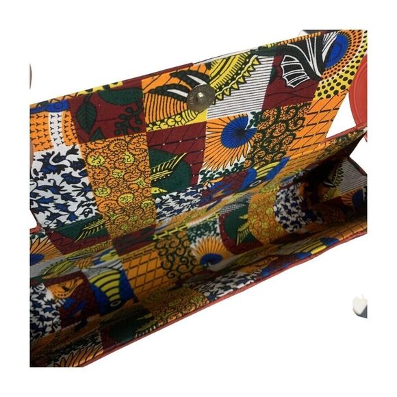 Maria Mateus Angola African Print Red Embroidered Envelope Clutch Purse 14" - Picture 3 of 13